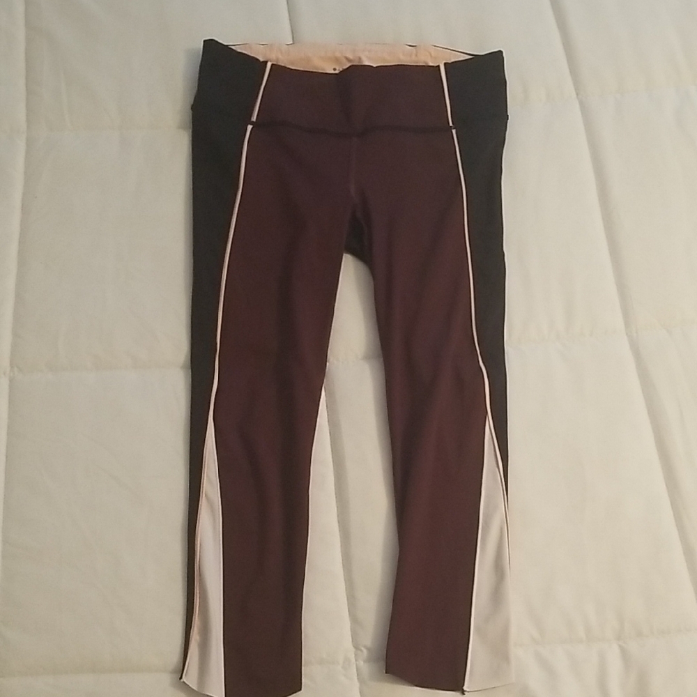 Athleta Colorblock Capri Leggings Black and Burgundy